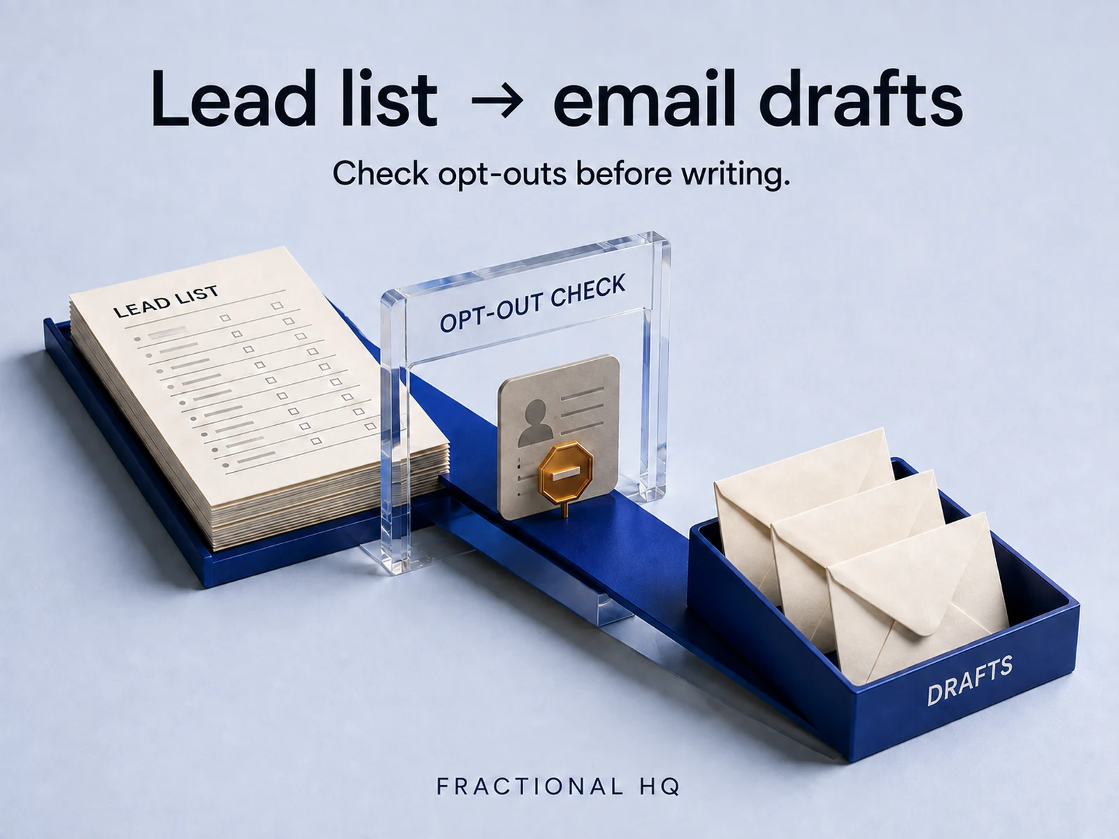 Concept illustration: Drafting cold emails from a lead list without repeating anyone.
